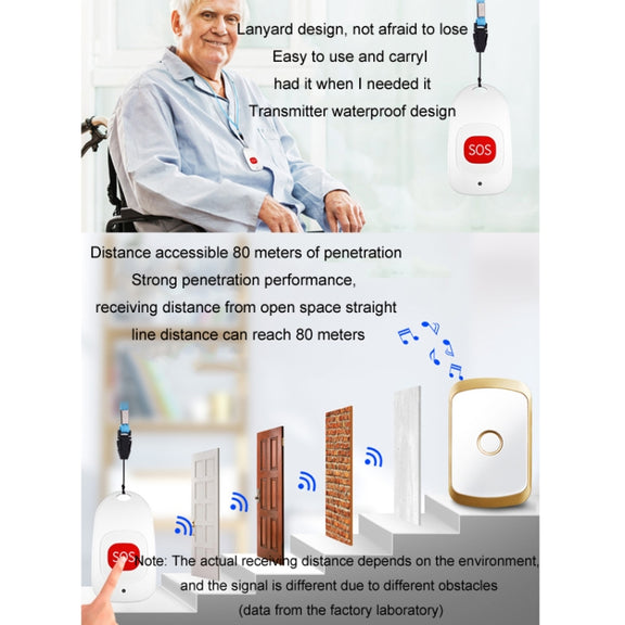 CACAZI C20 Two To Three Wireless Pager For The Elderly Home Care Water-resistant Emergency Pager, EU Plug(Black)