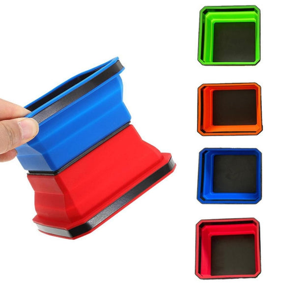 Square Silicone Foldable Magnetic Parts Tray For Small Parts And Tools(Blue)
