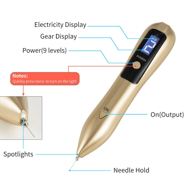 9 Gears Mole Spotting Pen LCD Home Laser Mole Spot Sweeping Beauty Instrument With Shot Light(Gold) - free shipping - PMC TechLife - Order now!