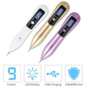 9 Gears Mole Spotting Pen LCD Home Laser Mole Spot Sweeping Beauty Instrument With Shot Light(White)