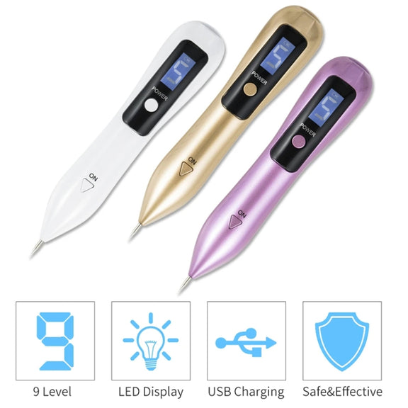 9 Gears Mole Spotting Pen LCD Home Laser Mole Spot Sweeping Beauty Instrument With Shot Light(White)