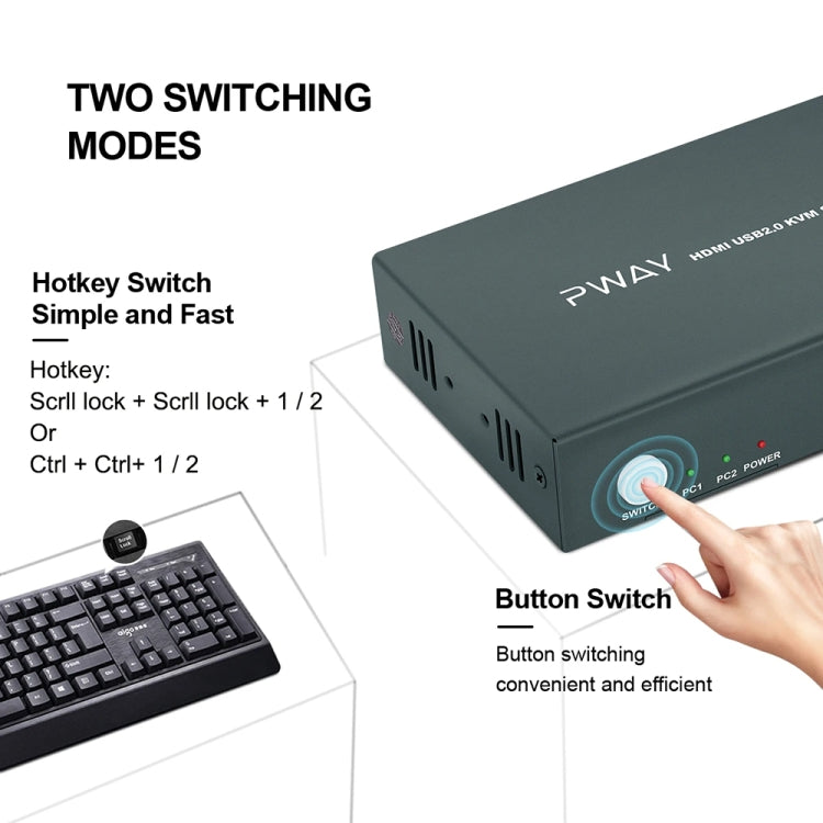PWAY PW-S7201H 2 In 1 Out HDMI KVM Switch 4K HD Video Screen Cutter - free shipping - PMC Jewellery - Order now!