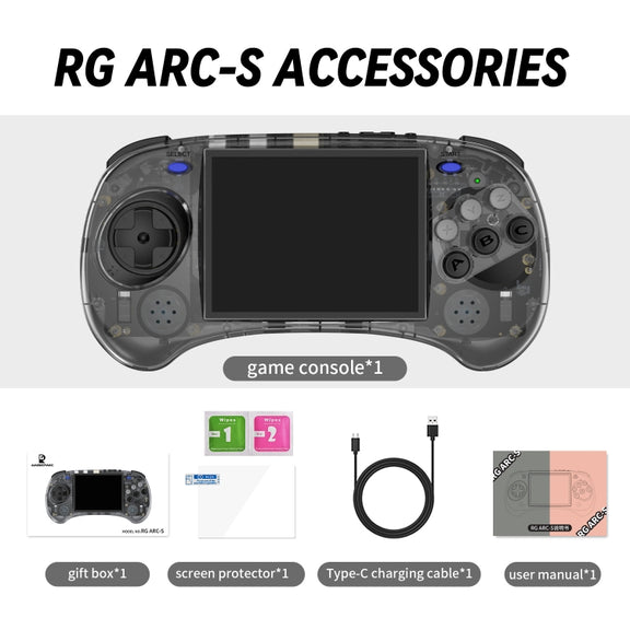 ANBERNIC RG ARC-S Handheld Game Console 4-Inch IPS Screen Linux System Portable Video Arcade 128G(Transparent Black)