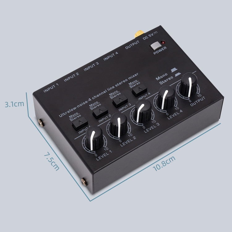 Ultra-compact 4 Channel Stereo Sound Low-noise Mixer For Recording Live Broadcasting, US Plug(MAX400) - Live Sound Effects Processors by PMC TechLife | Online Shopping South Africa | PMC TechLife | Buy Now Pay Later Mobicred