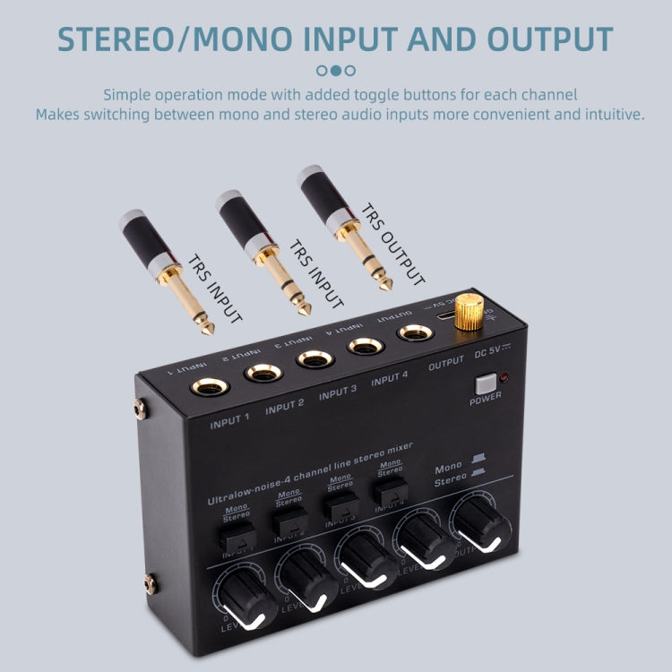 Ultra-compact 4 Channel Stereo Sound Low-noise Mixer For Recording Live Broadcasting, US Plug(MAX400) - Live Sound Effects Processors by PMC TechLife | Online Shopping South Africa | PMC TechLife | Buy Now Pay Later Mobicred