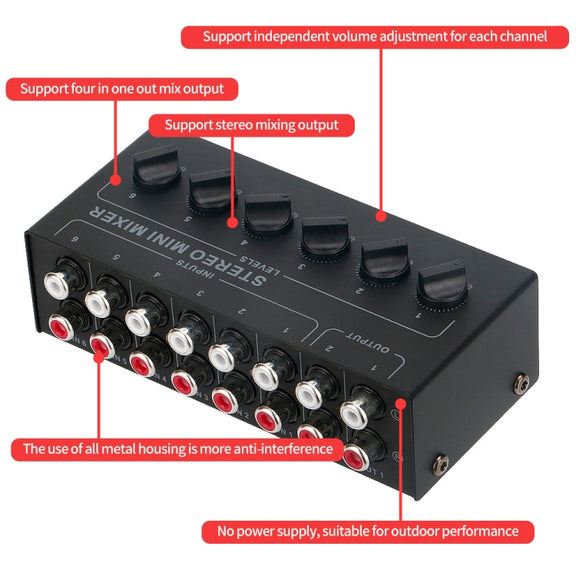 Audio Stereo Hub 6-Channel Passive Mixer Controller(CX600)