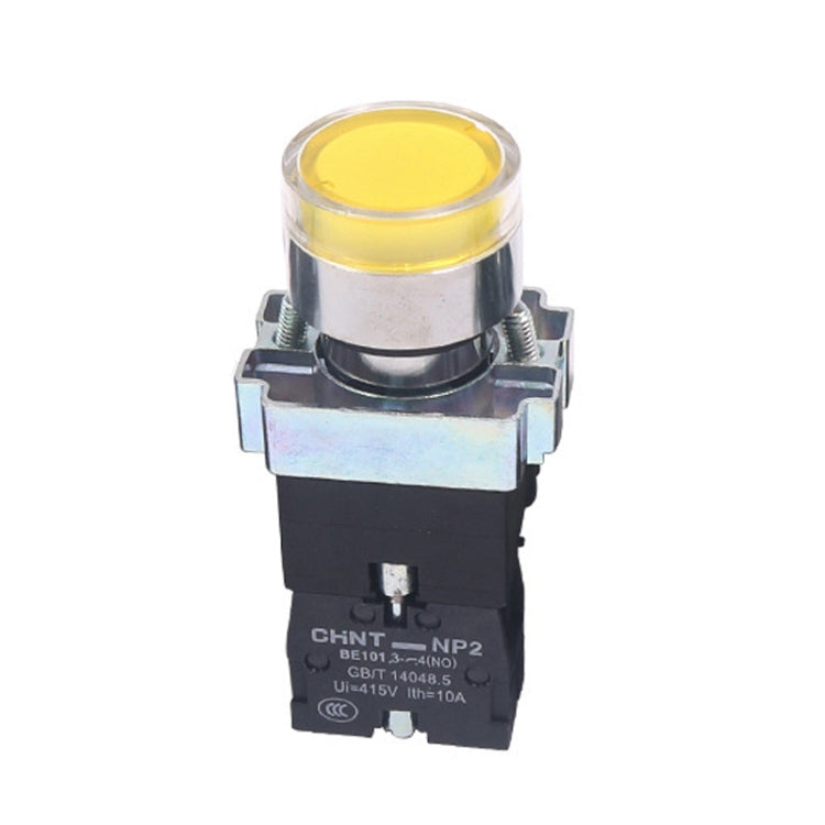 CHINT NP2-BW3561/220V 1 NO Pushbutton Switches With LED Light Silver Alloy Contact Push Button (Yellow) - Car Switches by PMC TechLife | Online Shopping South Africa | PMC TechLife | Buy Now Pay Later Mobicred