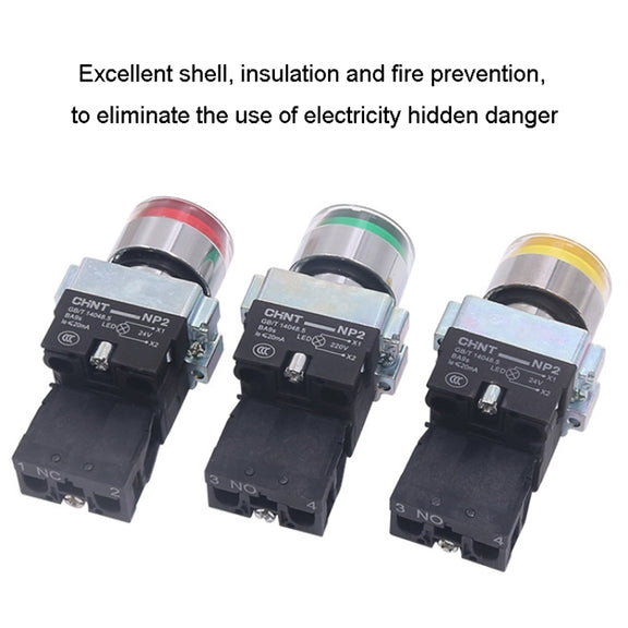 CHINT NP2-BW3563/220V 2 NO Pushbutton Switches With LED Light Silver Alloy Contact Push Button (Yellow)