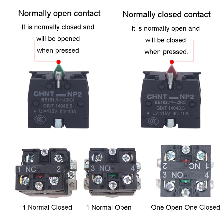 CHINT NP2-BW3362/220V 1 NC Pushbutton Switches With LED Light Silver Alloy Contact Push Button (Green)