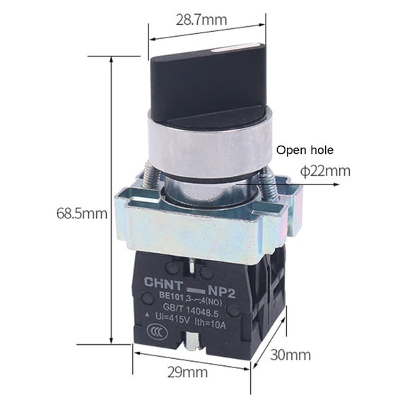 CHINT NP2-BD53 3 Gear Self-resetting 2NO Power Transfer Switch Short Handle Master Knob 22mm