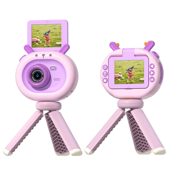 S2 2.4-Inch 180-Degree Flip-Screen 1080P HD Cartoon Children Digital Camera With Stand(Violet)