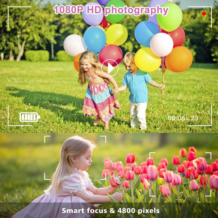 S2 2.4-Inch 180-Degree Flip-Screen 1080P HD Cartoon Children Digital Camera With Stand(Violet)