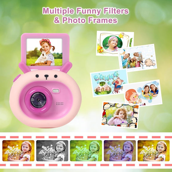 S2 2.4-Inch 180-Degree Flip-Screen 1080P HD Cartoon Children Digital Camera With Stand(Violet)