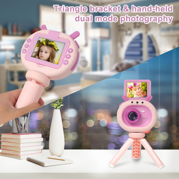 S2 2.4-Inch 180-Degree Flip-Screen 1080P HD Cartoon Children Digital Camera With Stand(Dark Green)