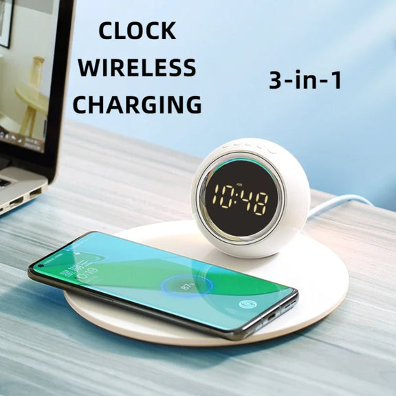 K22T 15W Multifunctional Rotatable Clock Night Light Wireless Fast Charger, Color: Wheat-color