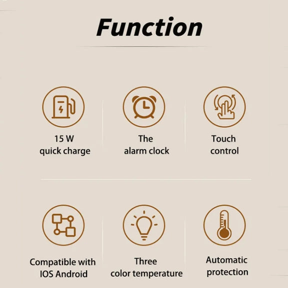 K22T 15W Multifunctional Rotatable Clock Night Light Wireless Fast Charger, Color: Wheat-color
