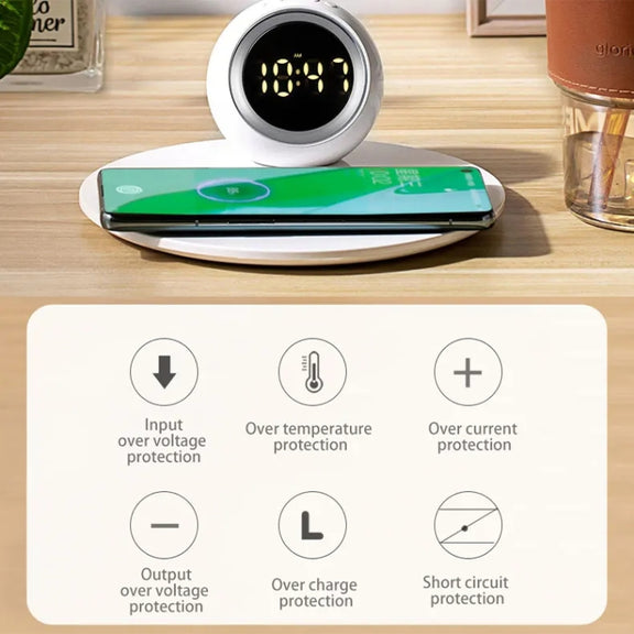 K22T 15W Multifunctional Rotatable Clock Night Light Wireless Fast Charger, Color: Wheat-color