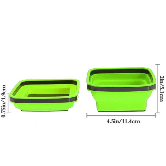 Square Silicone Foldable Magnetic Parts Tray For Small Parts And Tools(Green)