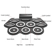 W562 Thickened 7 Drum Set Silicone Hand Rolled Drums Jazz Drums Percussion Instruments Electronic Drums