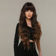 Women Long Hair Wig with Bangs Gradient Fluffy Water Ripple Curly Hair Wig, Color: Gradient Brown LC2029-1 - free shipping - PMC TechLife - Order now!