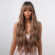 Women Long Hair Wig with Bangs Gradient Fluffy Water Ripple Curly Hair Wig, Color: Mixed Brown LC2039-1 - free shipping - PMC TechLife - Order now!