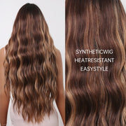 Women Long Hair Wig with Bangs Gradient Fluffy Water Ripple Curly Hair Wig, Color: Mixed Brown LC2039-1