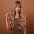Women Long Hair Wig with Bangs Gradient Fluffy Water Ripple Curly Hair Wig, Color: Brown Pick Dye LC2059-1 - free shipping - PMC TechLife - Order now!