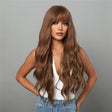 Women Long Hair Wig with Bangs Gradient Fluffy Water Ripple Curly Hair Wig, Color: Coffee Brown LC1027-1 - free shipping - PMC TechLife - Order now!