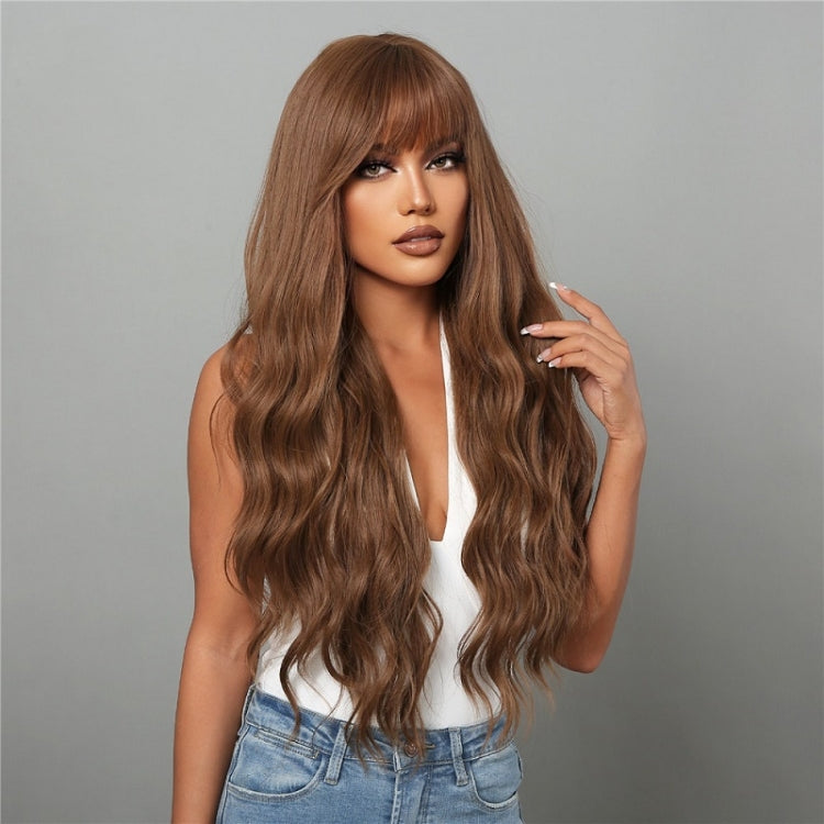 Women Long Hair Wig with Bangs Gradient Fluffy Water Ripple Curly Hair Wig, Color: Coffee Brown LC1027-1 - free shipping - PMC TechLife - Order now!