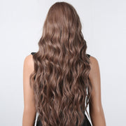 Women Long Hair Wig with Bangs Gradient Fluffy Water Ripple Curly Hair Wig, Color: Dark Brown LC1061-1