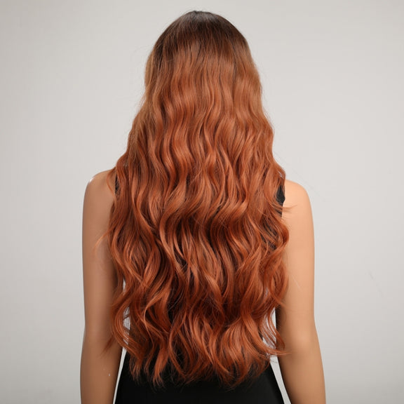 Big Wavy Women with Middle Parted Bangs Gradient Long Curly Hair Chemical Fiber Wig(8160)