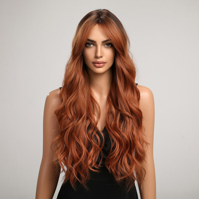 Big Wavy Women with Middle Parted Bangs Gradient Long Curly Hair Chemical Fiber Wig(8160)