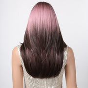 Cosplay Punk Style Gradient Long Straight Wig with Bangs(Pink Gradient Dark Brown)