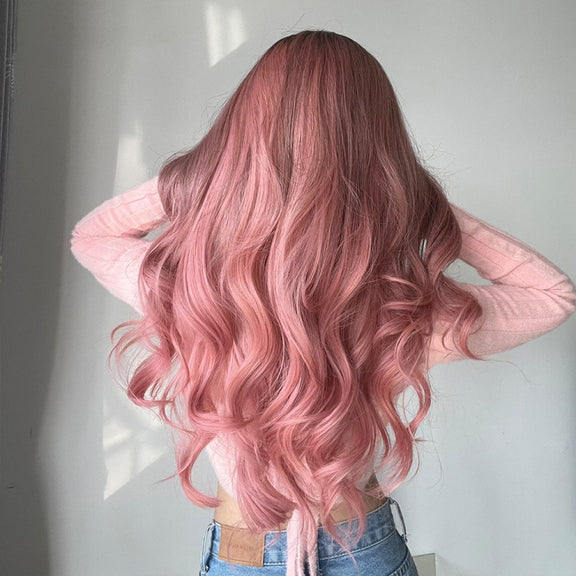 Gradient Pink Long Curly Chemical Fiber Wig Headgear(LC313)
