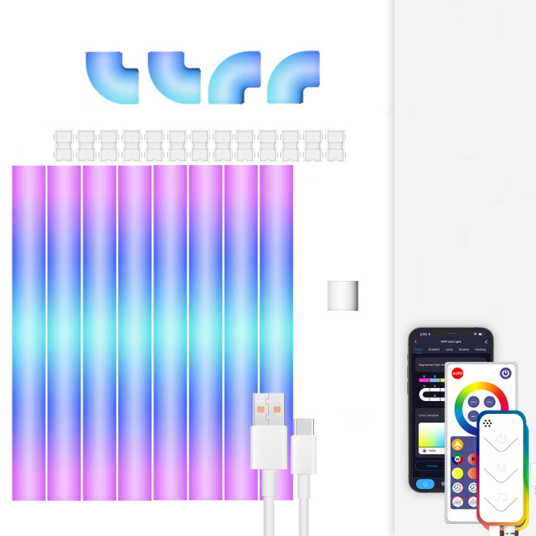 8pcs+4 Corners Bluetooth 12V RGBIC Splicing Wall Light Intelligent Remote Control Indoor Decorative Ambient Lights(EU Plug) - free shipping - PMC TechLife - Order now!