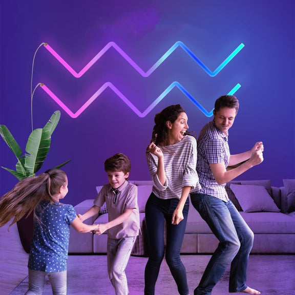4pcs+3 Corners Bluetooth 12V RGBIC Splicing Wall Light Intelligent Remote Control Indoor Decorative Ambient Lights(UK Plug)