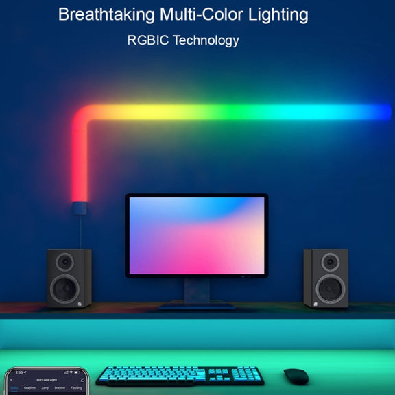 4pcs+3 Corners WiFi 12V RGBIC Splicing Wall Light Intelligent Remote Control Indoor Decorative Ambient Lights(UK Plug)