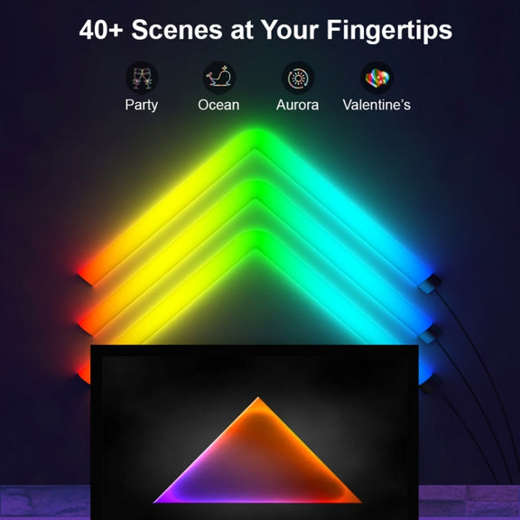 4pcs+3 Corners Bluetooth 12V RGBIC Splicing Wall Light Intelligent Remote Control Indoor Decorative Ambient Lights(US Plug)