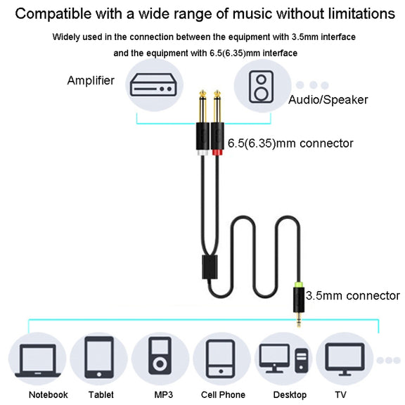 JINGHUA 3.5mm To Dual 6.5mm Audio Cable 1 In 2 Dual Channel Mixer Amplifier Audio Cable, Length: 10m