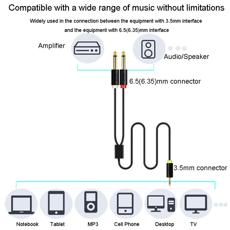 JINGHUA 3.5mm To Dual 6.5mm Audio Cable 1 In 2 Dual Channel Mixer Amplifier Audio Cable, Length: 10m