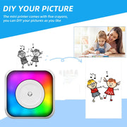 RGB Light Portable Mini Bluetooth Printer Inkless Document Label Printer with 5-Rolls Paper
