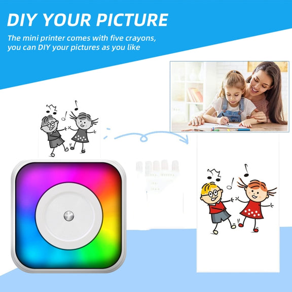RGB Light Portable Mini Bluetooth Printer Inkless Document Label Printer with 1-Roll Paper