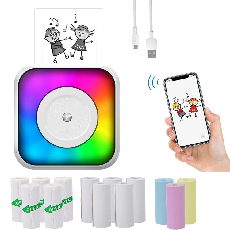 RGB Light Portable Mini Bluetooth Printer Inkless Document Label Printer with 5-Rolls Stickers - Printer by PMC TechLife | Online Shopping South Africa | PMC TechLife | Buy Now Pay Later Mobicred