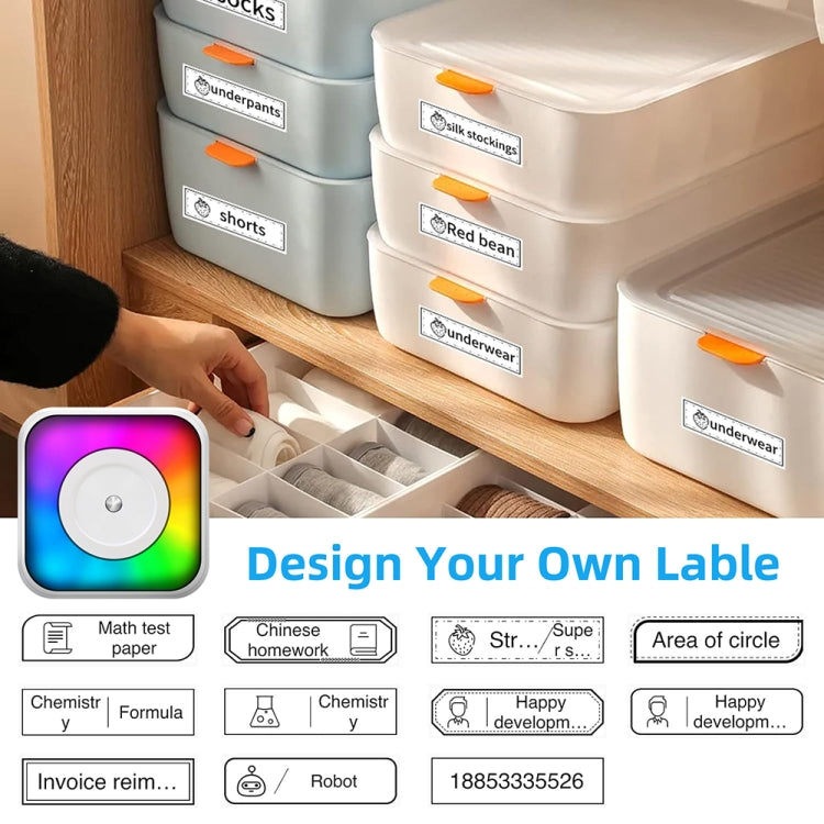 RGB Light Portable Mini Bluetooth Printer Inkless Document Label Printer with 1-Roll Paper