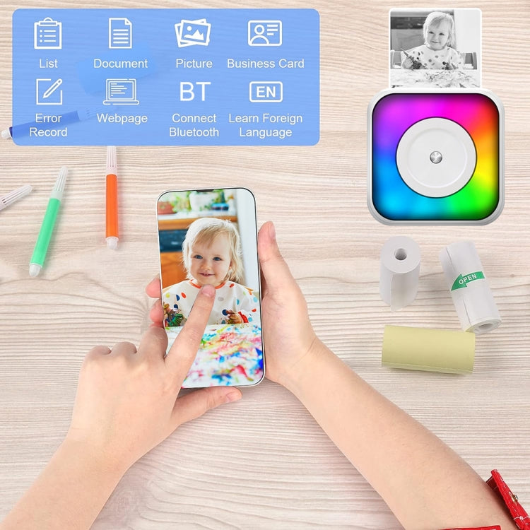RGB Light Portable Mini Bluetooth Printer Inkless Document Label Printer with 5-Rolls Paper - Printer by PMC TechLife | Online Shopping South Africa | PMC TechLife | Buy Now Pay Later Mobicred