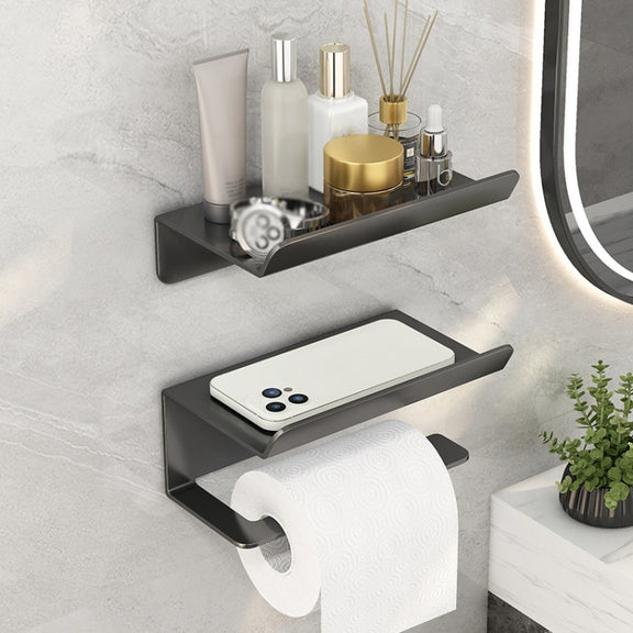 Stainless Steel Bathroom Roll Paper Holder No-Punch Cell Phone Storage Shelf, Style: Phone Rack (White)