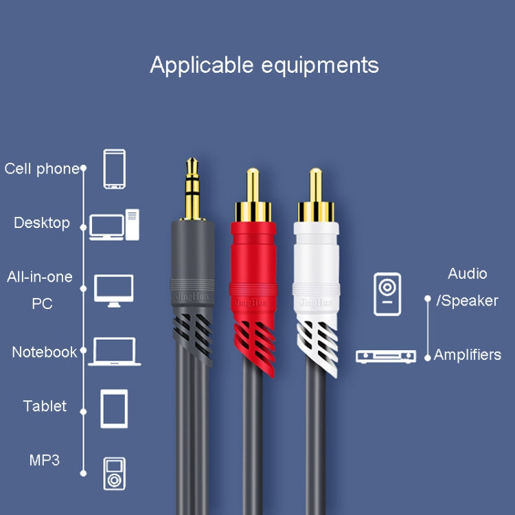 JINGHUA 3.5mm To 2RCA Audio Cable Game Console Outdoor Audio Connection Cable, Size: 30m(Grey)