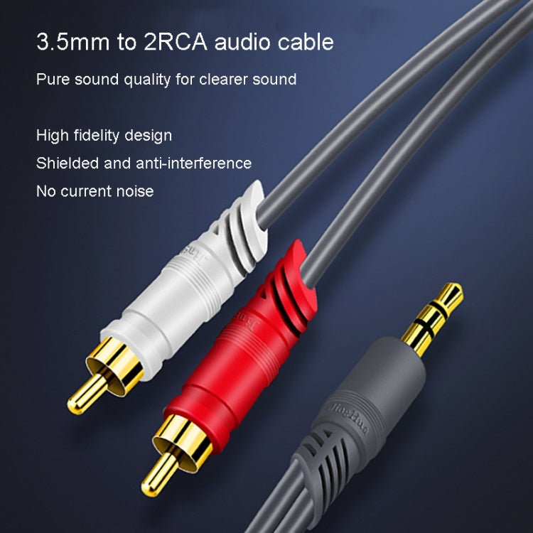 JINGHUA 3.5mm To 2RCA Audio Cable Game Console Outdoor Audio Connection Cable, Size: 30m(Grey)