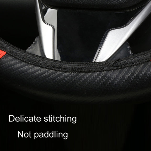 39cm Carbon Fiber Elastic Leather Without Inner Ring Car Steering Wheel Cover, Color: Claret