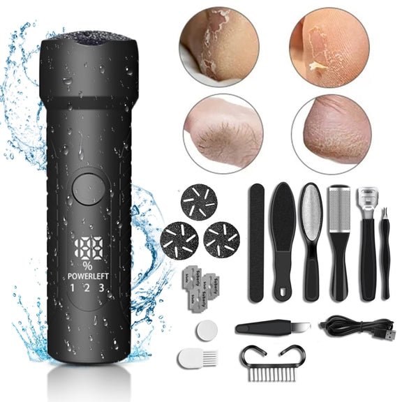Electric Foot File Pedicure Kit Water-resistant Feet Callus Remover, Spec: Matte Black